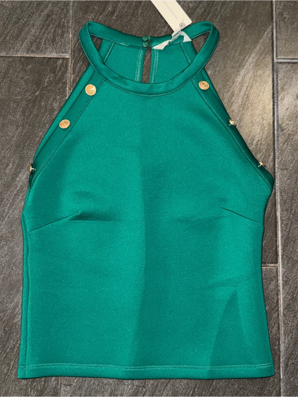 Maeve High Neck Green Button Tank